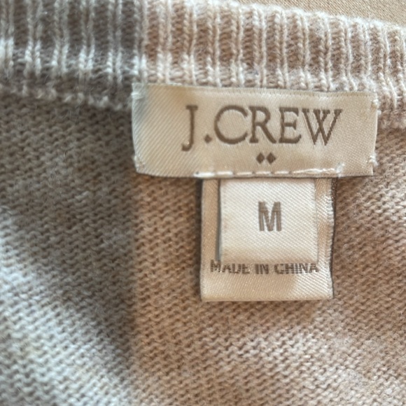 J Crew striped button flap wool pullover sweater elbow patches tan womens size M - Picture 11 of 13